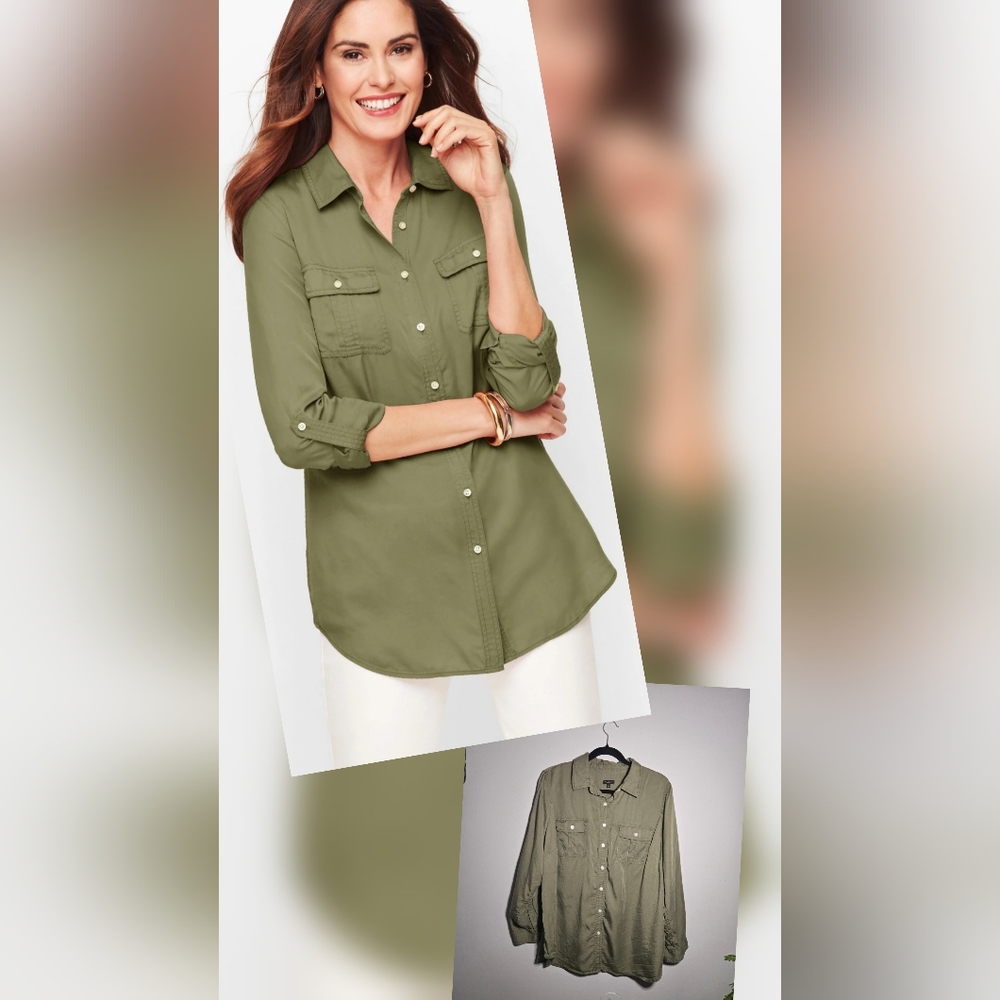 Talbots Sage Green Tencell Button-Down Shirt‎ ~ Plus Size 2X Petite